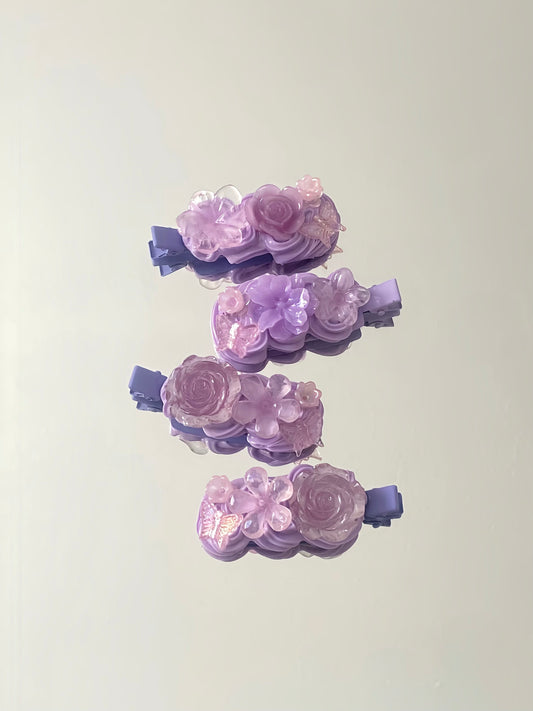 Purple Floral - Hair Clips