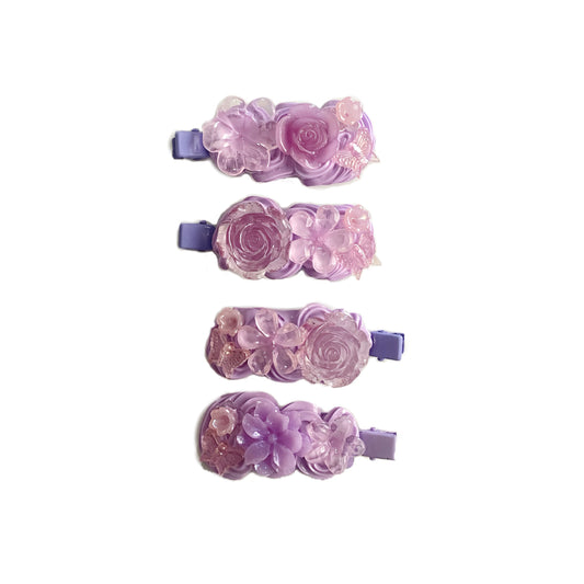 Purple Floral - Hair Clips